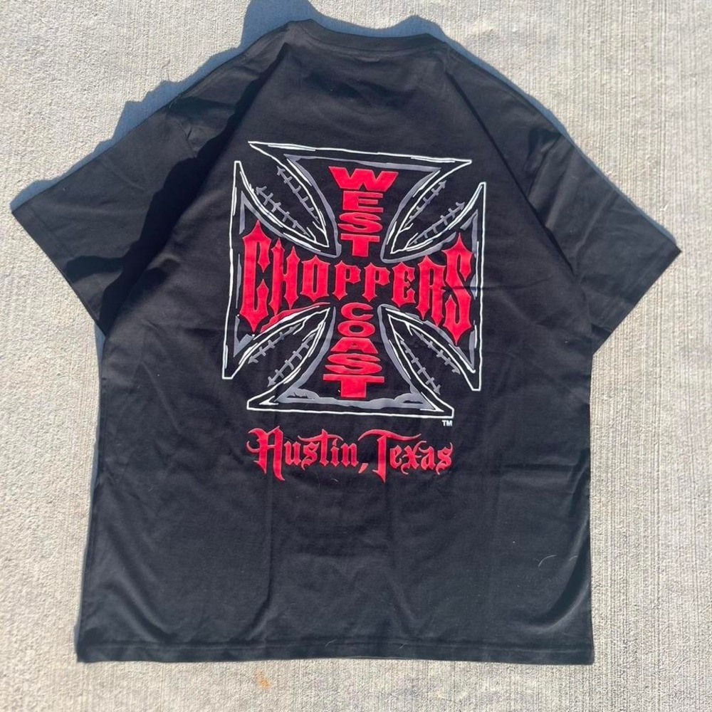 West Coast Choppers Hustlin Texas Graphic Tee Black Red Biker Y2K Streetwear